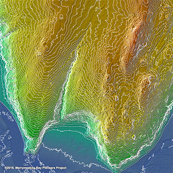 25cm contour lines superimposed over a hillshade image.