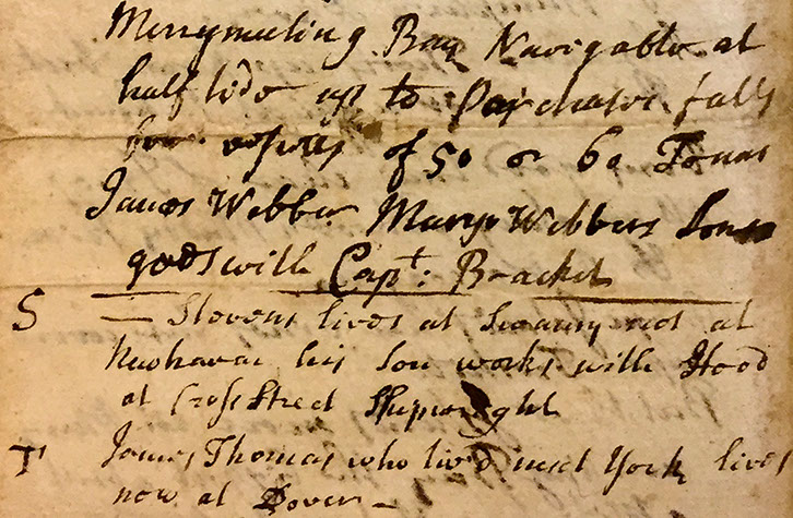 An excerpt from a list of names of people who lived around Merrymeeting Bay in the 1600s.